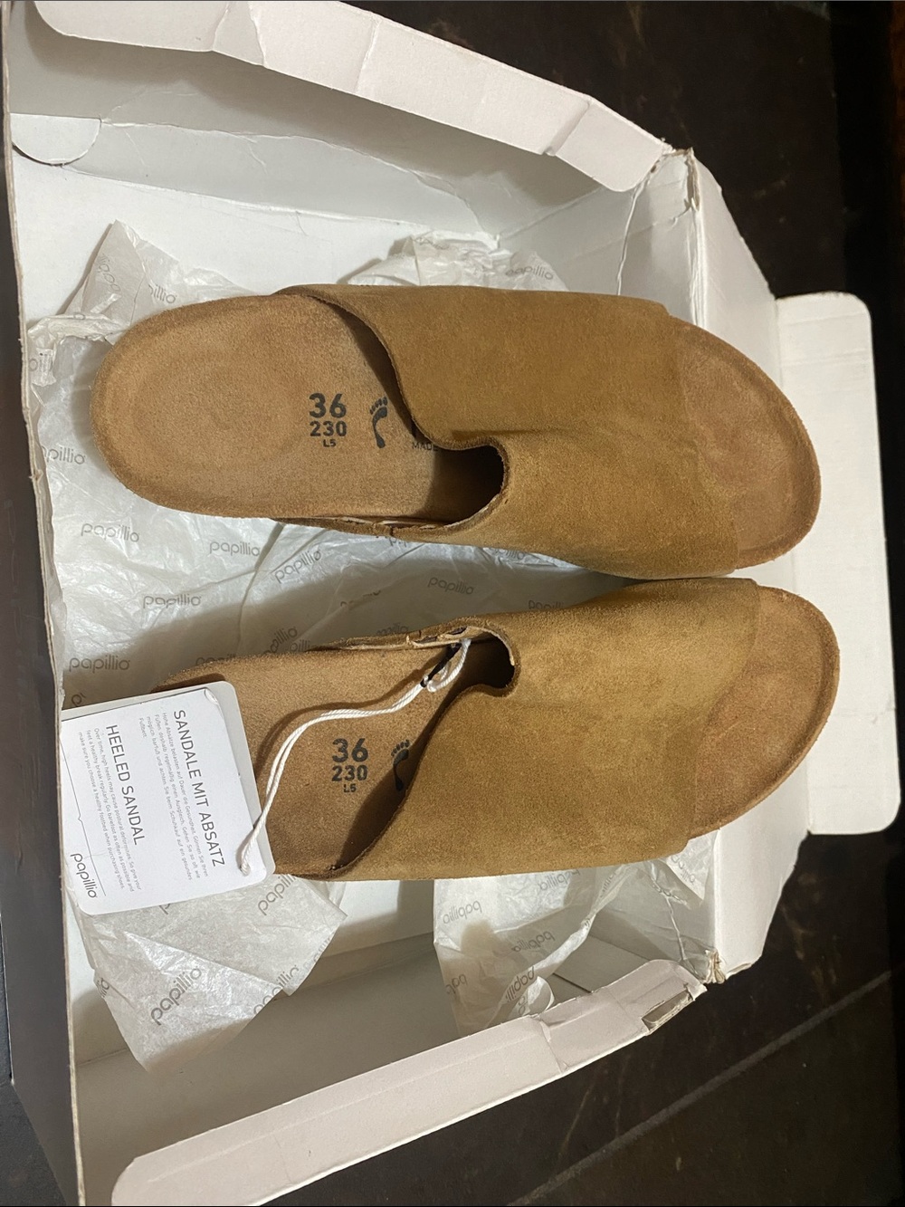 Papillio Suede Slide Mules in Tan